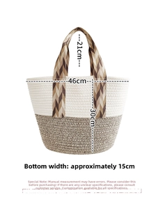 Detailed size chart for Bohemian cotton rope tote bag showing 46cm width and 30cm height