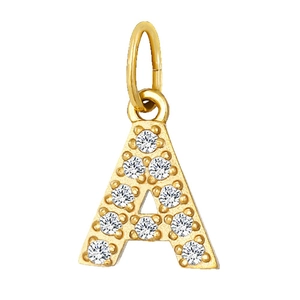 Pendentif lettre A en acier inoxydable doré et zircone cubique pour bijoux DIY