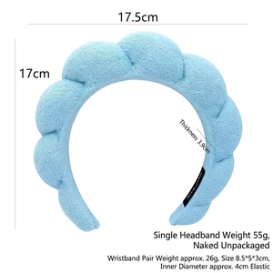 Sky blue sponge headband for makeup and spa, soft knitted puffy hair band 17.5x17cm