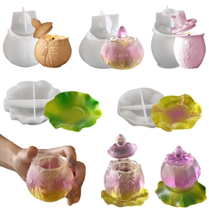 Stampo In Silicone Per Barattolo Di Conservazione Tazza Per Candela Fiore Di Loto Vassoio Foglia Fai Da Te Artigianato Resina Epossidica Gesso