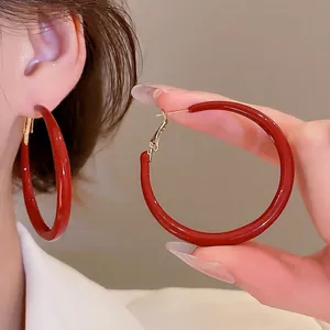Large Hoop Earrings For Women With 925 Sterling Silver Earring Post Alloy Enamel Glossy Round Simple Fashion Jewelry