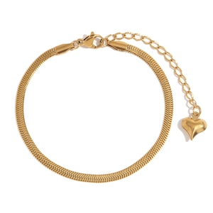 Minimalist 18K gold plated snake chain bracelet with heart pendant and extension chain
