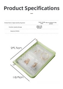 A5 sized light green zipper jewelry storage album with PP and PVC transparent inner pockets
