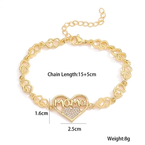 Detailed close-up of 18K gold-plated MOM heart pendant with sparkling zircon accents