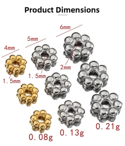 Size chart for 4mm to 6mm 18k gold plated stainless steel snowflake spacer beads