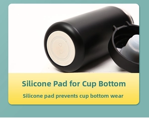 Detail view of the black matte thermos with anti-slip silicone bottom for protection