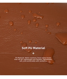 Close-up of waterproof brown PU leather texture showing water droplets on the soft surface