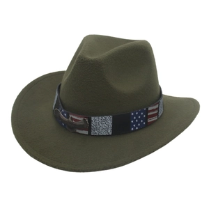 Vintage Western Cowboy Hat Polyester Felt Fedora Wide Brim Eagle Badge Stars Stripes Band For Adult Outdoor Daily Travel
