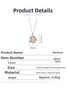 Detailed view of S925 silver flower necklace with 18.7x18mm natural opal pendant