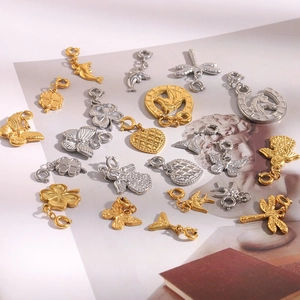 Assorted gold and silver stainless steel DIY pendants with butterflies and heart charms
