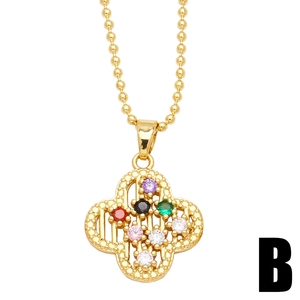 Golden clover pendant necklace with colorful cubic zirconia and elegant ball chain