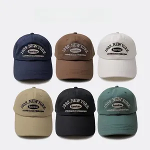 Detail showing vintage 1989 embroidery on six colors of cotton baseball caps