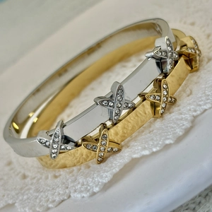 Cross-design stainless steel bracelets in gold and silver with sparkling rhinestones
