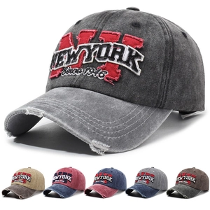 Vintage Washed Cotton Baseball Cap Distressed New York Embroidery Adjustable Retro Sun Hat For Men And Women