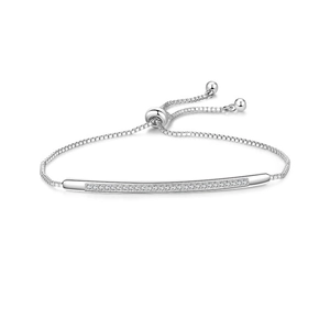 Minimalist Single Row Zircon Bar Bolo Bracelet Alloy Micro Pave Adjustable Box Chain Fashion Jewelry For Women