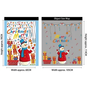 Merry Christmas snowman wall stickers set with colorful gift boxes for glass window decor