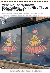 Détail d'autocollant de sapin de Noël avec texte Merry Christmas sur vitrine en verre