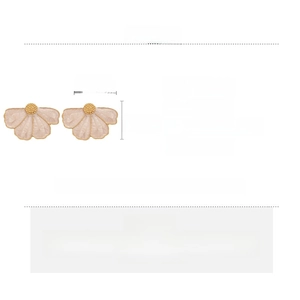 Detail showing petal earring dimensions 2.2x1.6cm and alloy material specifications