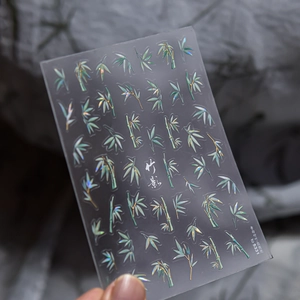 Detail of shell light laser nail sticker TO-5331 featuring Chinese bamboo shadow patterns
