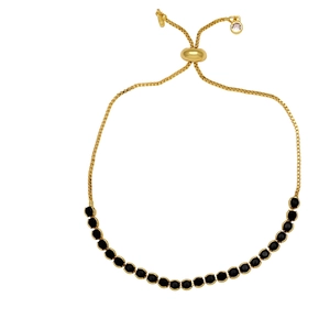 Detail of adjustable gold bracelet with micro-pave black cubic zirconia stones