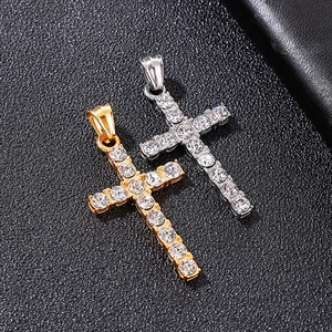 Pendentifs croix hip hop homme en or 18 carats et argent avec diamants en acier inoxydable