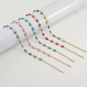 18K gold plated titanium evil eye bracelet with colorful enamel charms for women