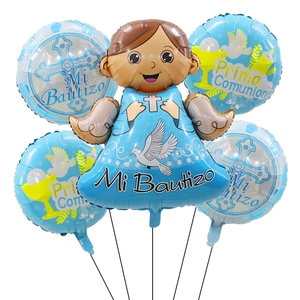 Aluminum Foil Baptism Balloons Mi Bautizo Religious First Communion Party Decorations Cross Angel Shape Baby Shower