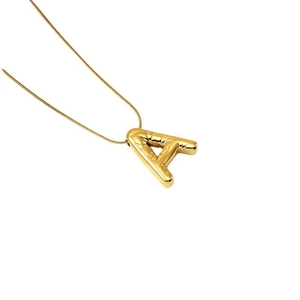 Golden titanium steel necklace featuring a 3D balloon-style letter A pendant