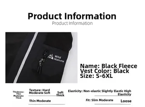 Detail of black fleece dog vest with Wild Nature logo pocket and functional zipper closure