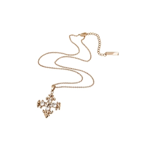 Vintage rose gold cross pendant necklace with sparkling white zircons for women
