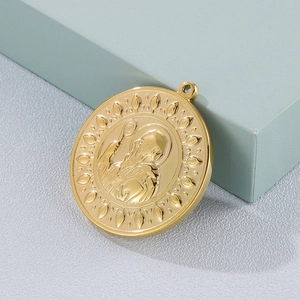 Vintage golden stainless steel religious exorcist pendant with embossed figure