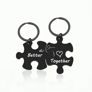 Better Together Engraved Puzzle Piece Keychain And Necklace Stainless Steel Matching Couple Friendship Jewelry Gift