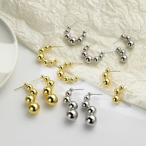 Minimalist Hollow Ball Stud Earrings 18K Gold Plated Copper With 925 Sterling Silver Earring Post Geometric Mirror Glossy