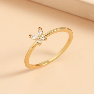 Elegant gold butterfly open ring with sparkling zircon stones in a minimalist design