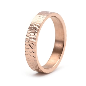 Rose gold 18K plated stainless steel ring featuring detailed dragon scale texture