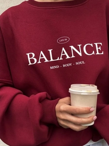Vintage μπορντό φούτερ με τύπωμα LIFE IN BALANCE για καθημερινή casual εμφάνιση