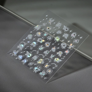 5D embossed holographic nail stickers with floral butterfly designs and 3D texture effect