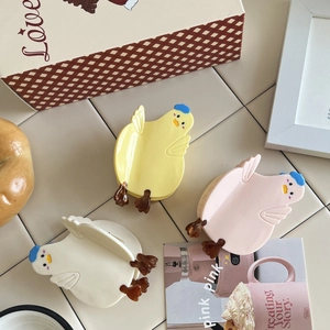 Lot de 3 pinces à cheveux mignonnes en forme de poussin en jaune, rose et blanc crème