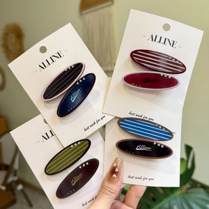 Vintage Oval Gestreifte Acryl Haarklammern Strass Minimalistische Entenschnabel Haarnadeln Retro Haarschmuck Für Damen