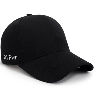 Classic black baseball cap with white Grl Pwr embroidery on a clean white background