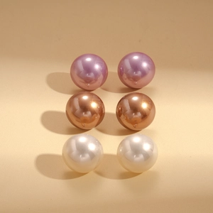 6-piece set of elegant geometric faux pearl stud earrings in pink, bronze, and cream white