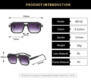 Detailed dimensions of double-bridge pilot sunglasses including lens and frame size