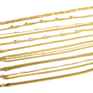 Gold layered stainless steel chain bracelets with snake links and zircon accents