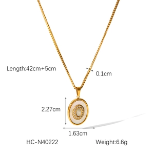Detailed dimensions of 18K gold stainless steel necklace with shell and zircon inlay