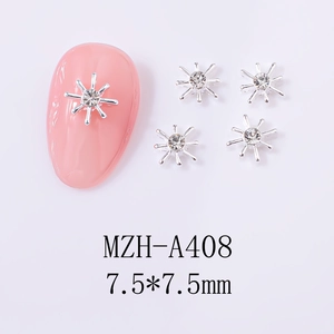 Macro shot of silver star nail charms with crystal, model MZH-A408 size 7.5x7.5mm