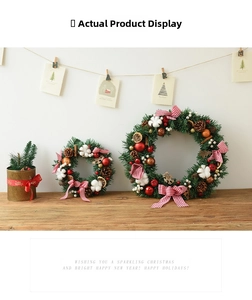 Detailed Christmas wreaths with pine needles, red plaid bows, pine cones, and dry orange slices