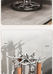 Rotating stainless steel kitchen utensil rack with 360-degree hooks for spatula and spoon