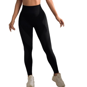 Pantalon de yoga noir sans couture à taille haute avec texture côtelée et push up