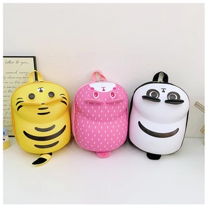 Detailed comparison of animal-themed kids backpacks in tiger, panda, and dot patterns
