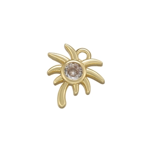 Detailed view of a gold-plated palm tree pendant with a sparkling micro-pave zircon stone